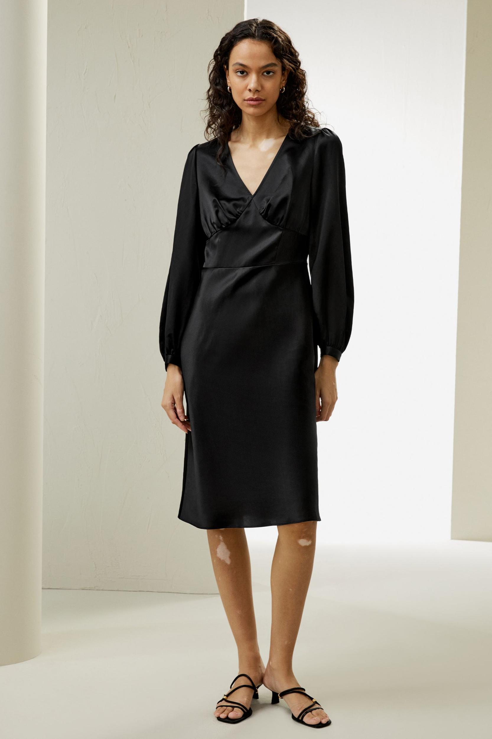 LILYSILK Long Sleeve Dress Silk for Women Red Clay Natural Silk Versatile Pleated Cups Dress 2 Product Image