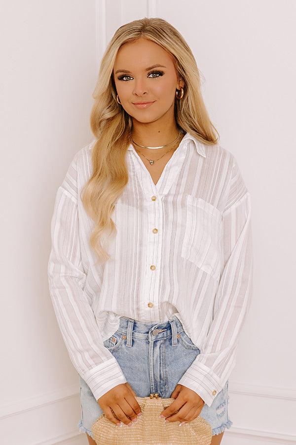 Social Club Chic Stripe Button Up in White Product Image