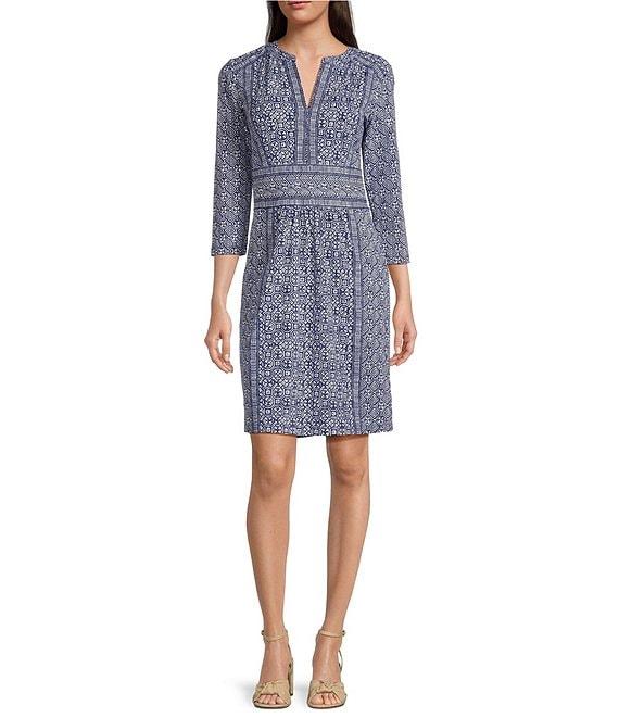 J.McLaughlin Lola Knit Split V-Neck 3/4 Sleeve Dress Product Image