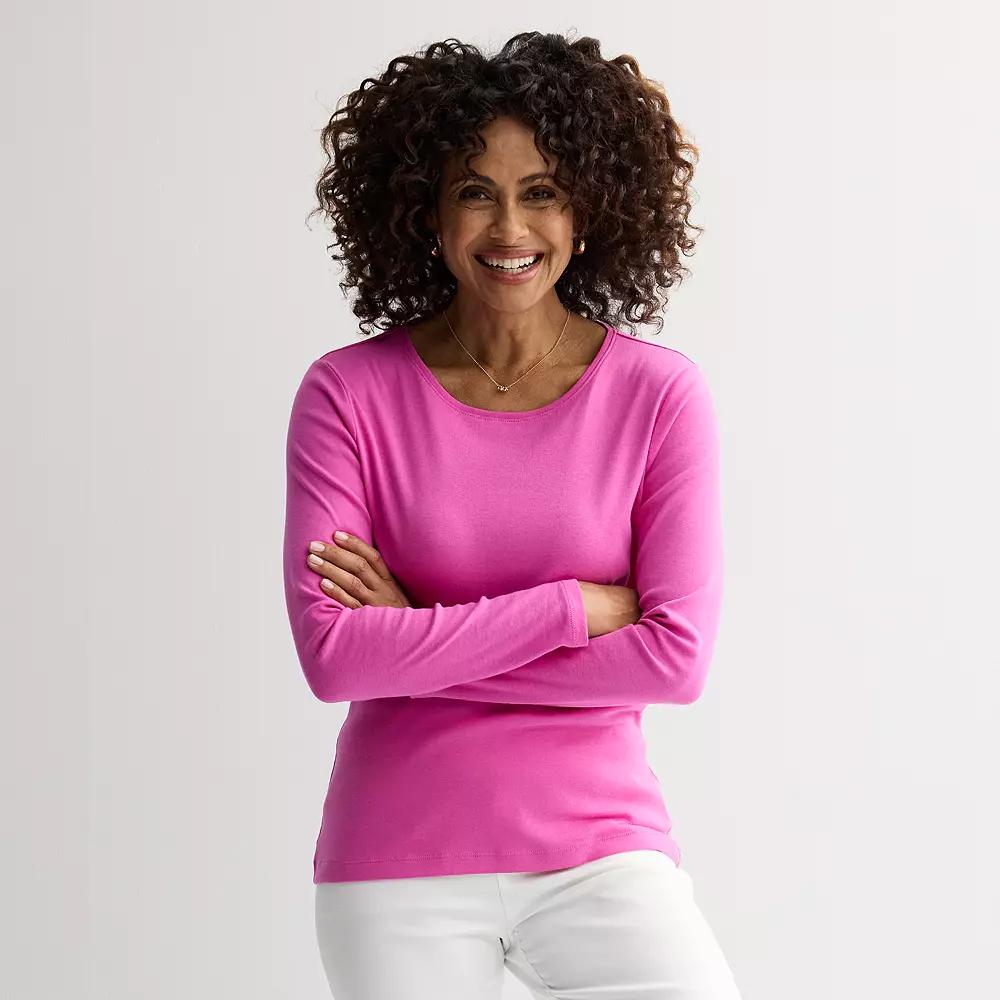 Women's Croft & Barrow® Essential Long-Sleeve Crewneck Tee, Size: Small, Pink Emporium Product Image