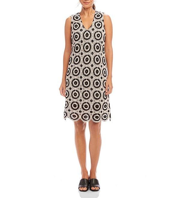 Karen Kane Crochet V-Neck Sleeveless Shift Dress Product Image