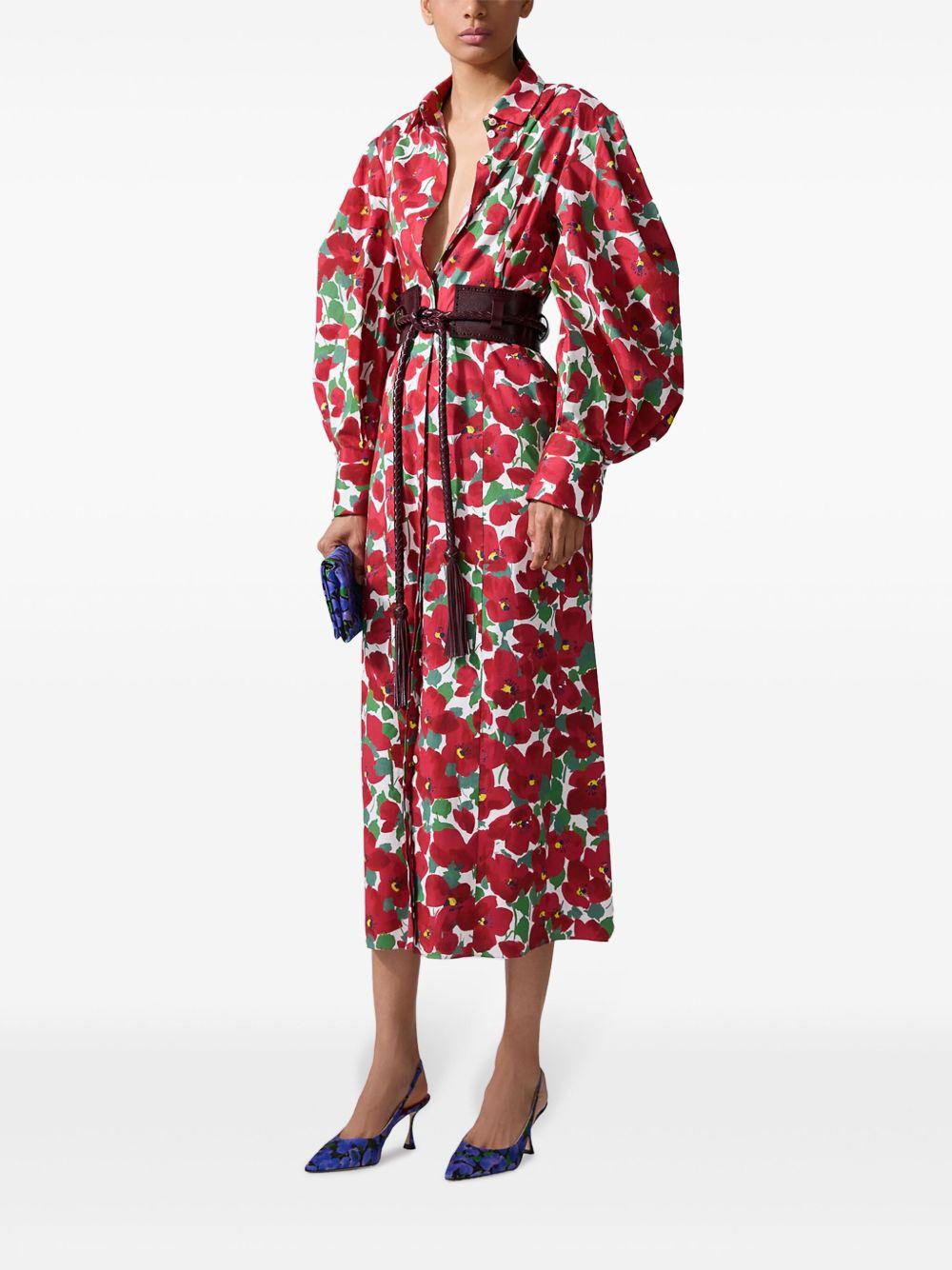 floral-print puff-sleeve shirt dress Product Image