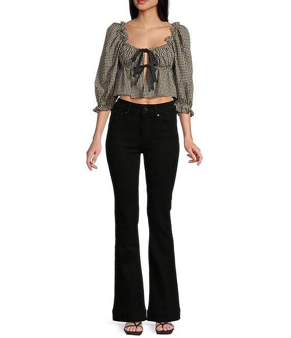 Rumored Parton Short Sleeve Tie-Front Gingham Top Product Image