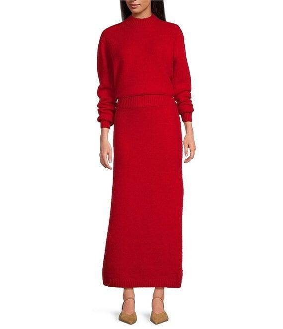Le' AL.X Mohair Wool Blend Knit High Rise Sheath Maxi Coordinating Sweater Skirt Product Image