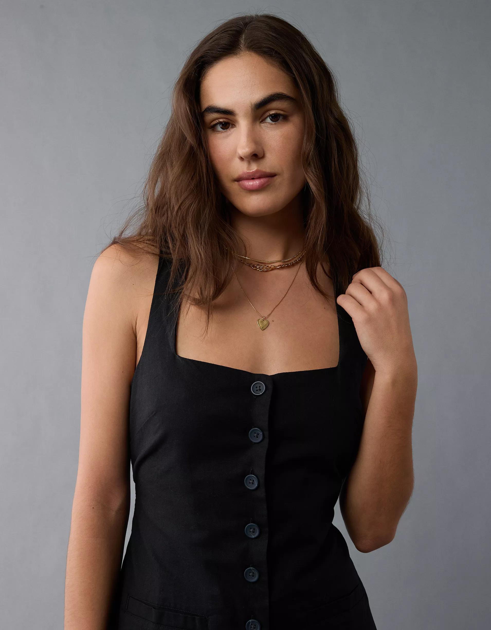 AE Square Neck Button-Up Mini Dress Product Image