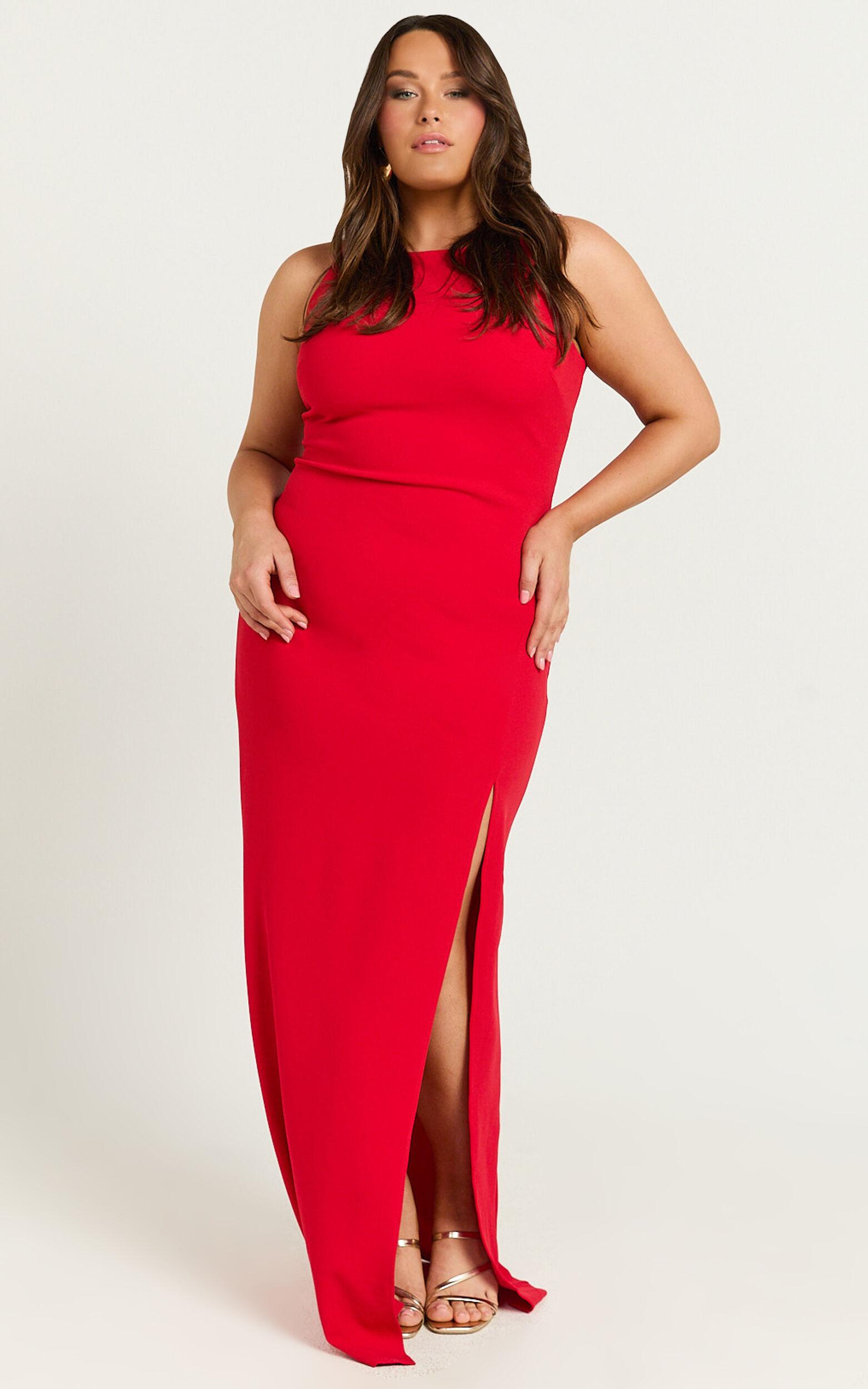 Indi Maxi Dress - Boat Neck Bodycon Dress in Red Product Image