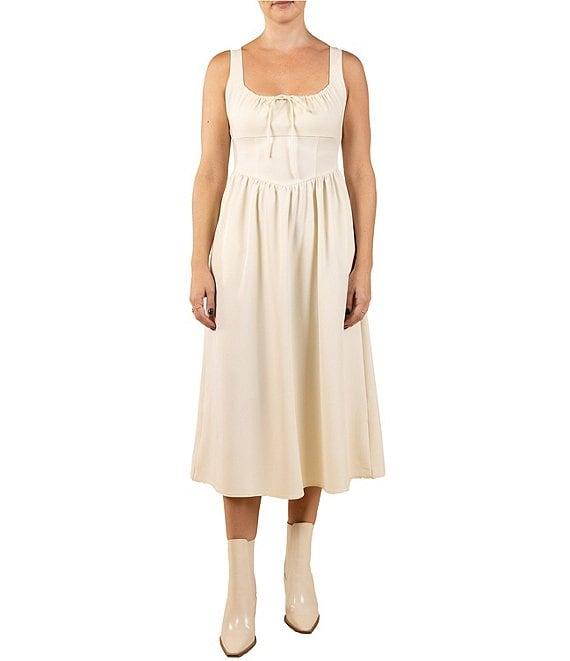 Sadie & Sage Tie Front Scoop Neck Corset Midi Dress Product Image