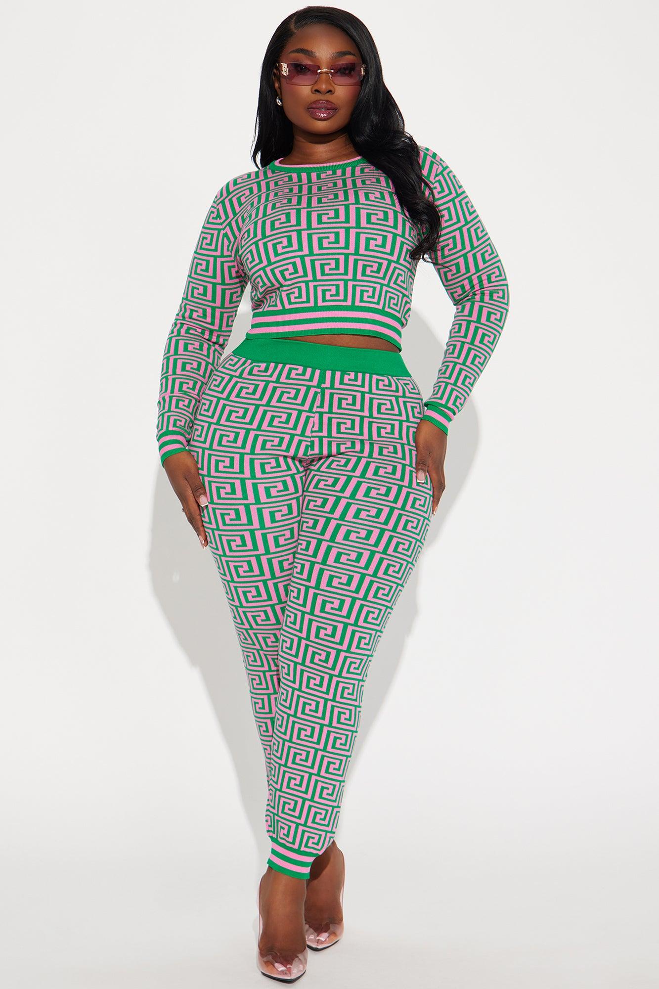 Farrah Sweater Pant Set - Green/combo Female Product Image