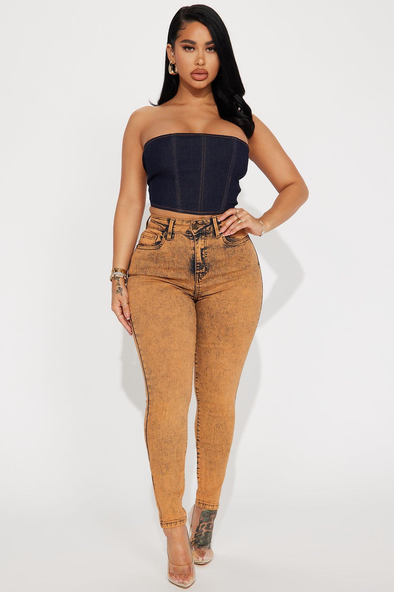 It's Giving High Stretch Curvy Skinny Jeans - Orange Product Image