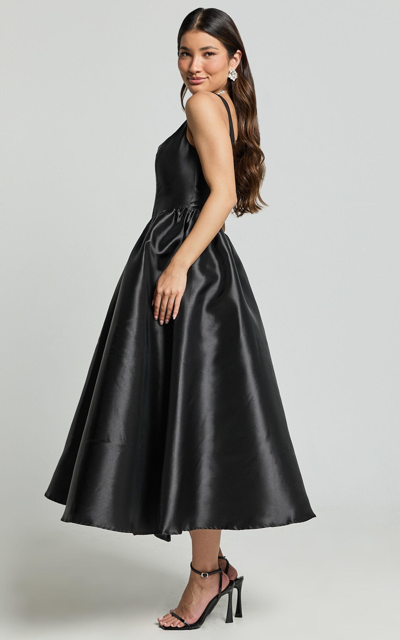 Courtney Midi Dress - Corset Panel Low Back Dress in Black Product Image