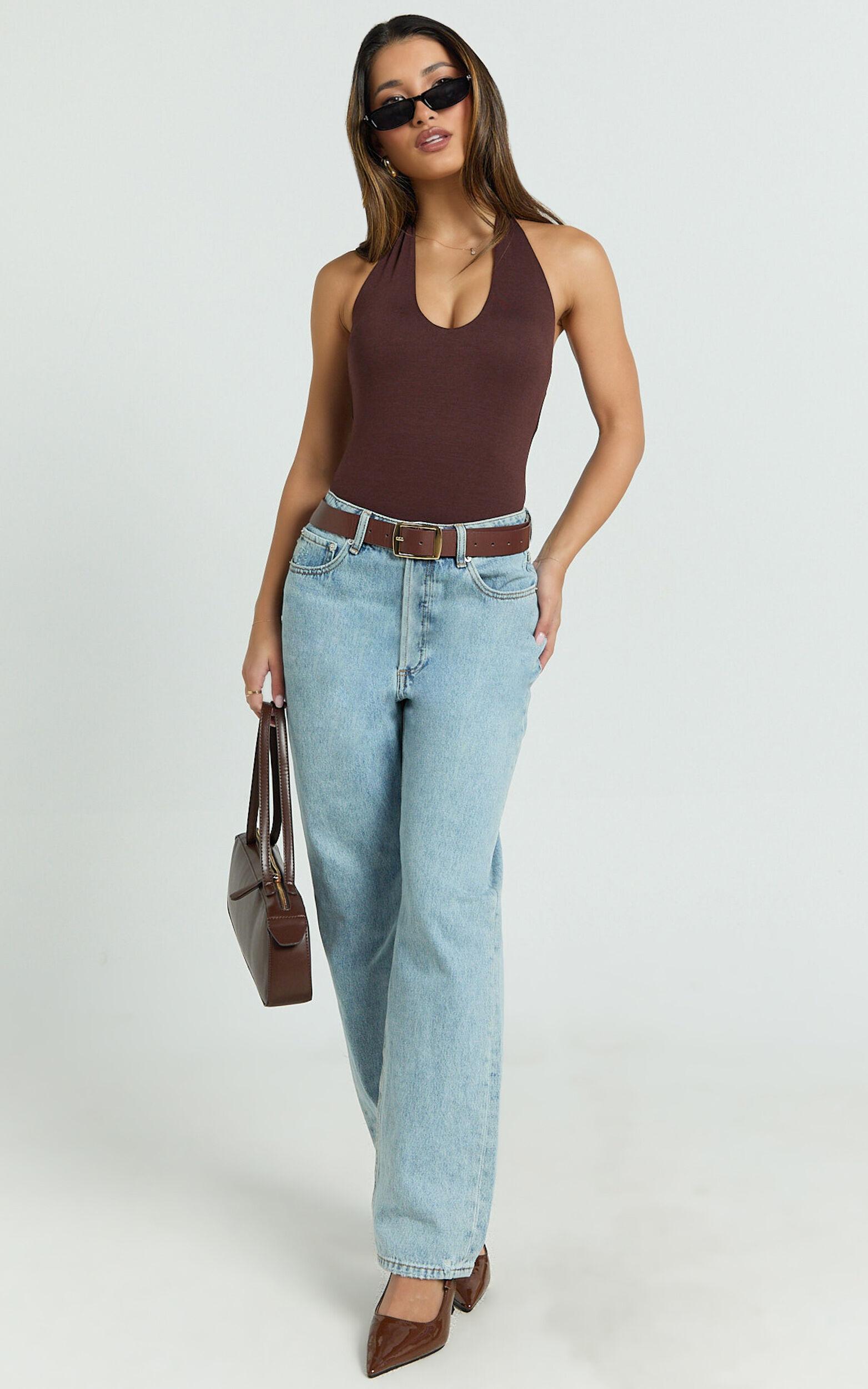 Suzanna Bodysuit - V Neck Halter Bodysuit in Chocolate Product Image