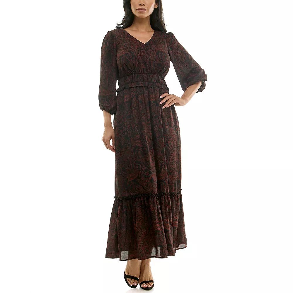 Women's Nina Leonard Chiffon Printed Maxi Dress,  Product Image