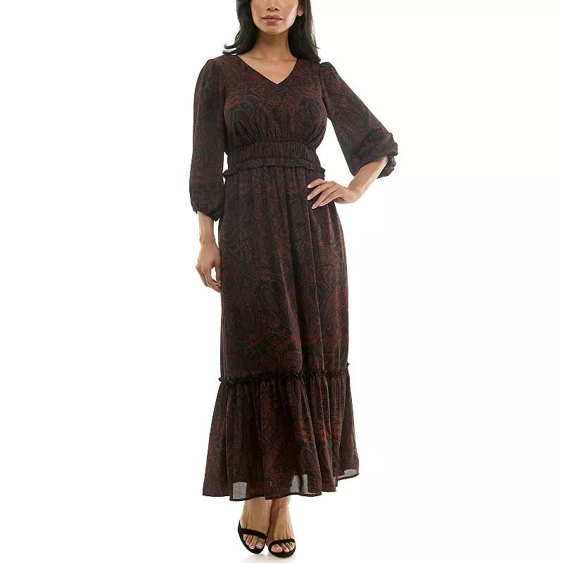 Women's Nina Leonard Chiffon Printed Maxi Dress,  Product Image
