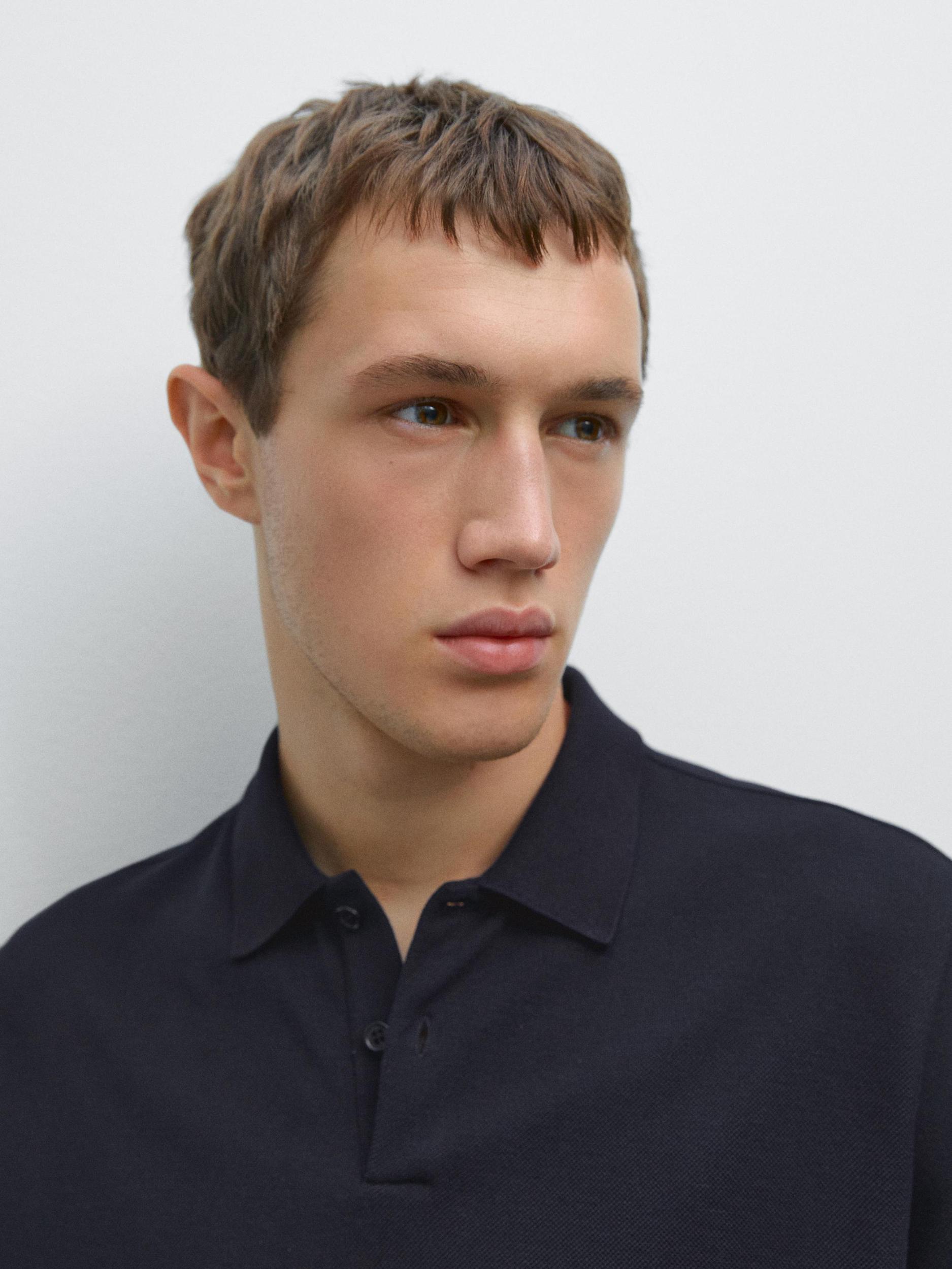 Long sleeve mercerised cotton piqué polo shirt Product Image