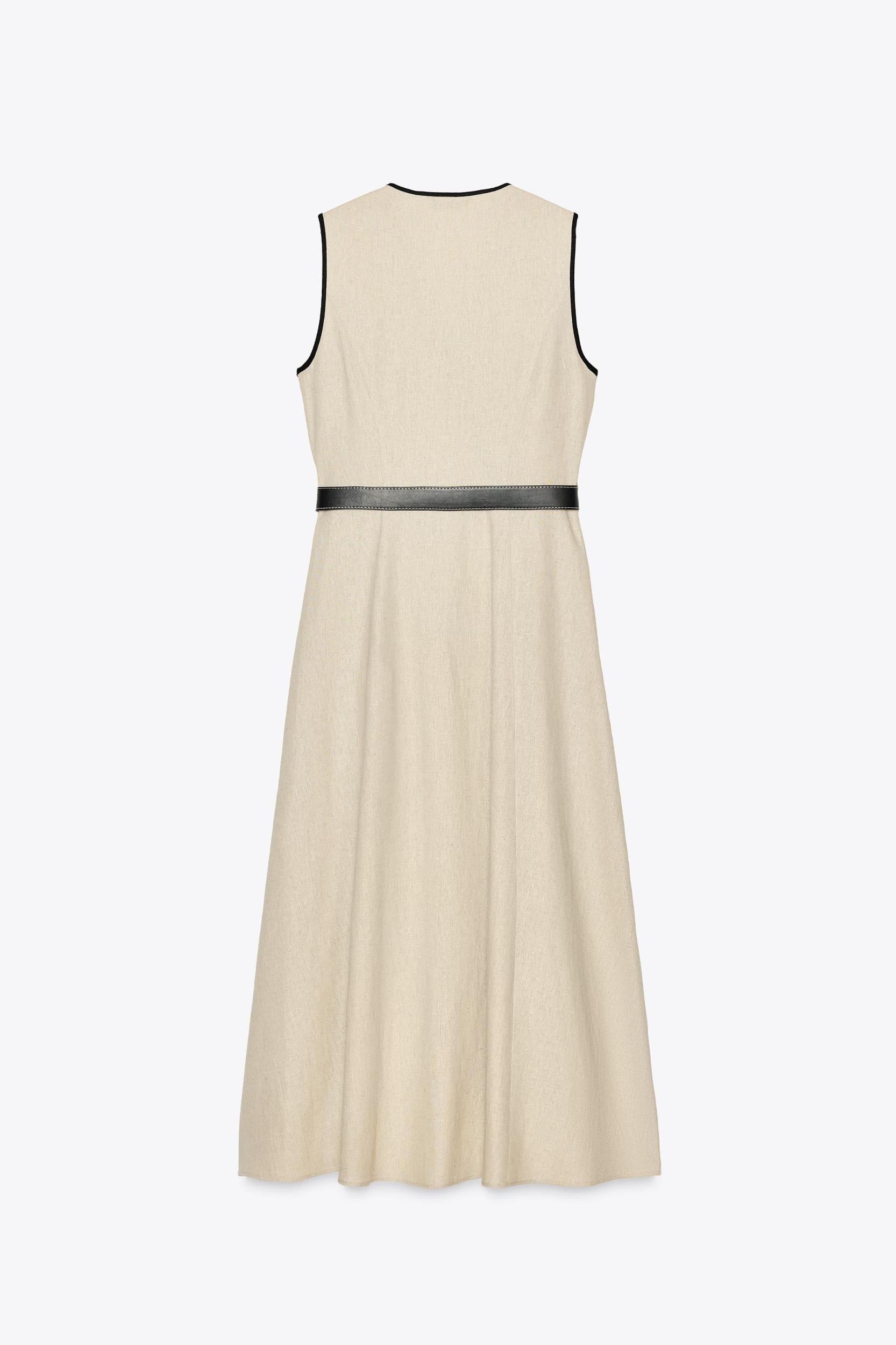 LINEN BELTED MIDI DRESS Product Image