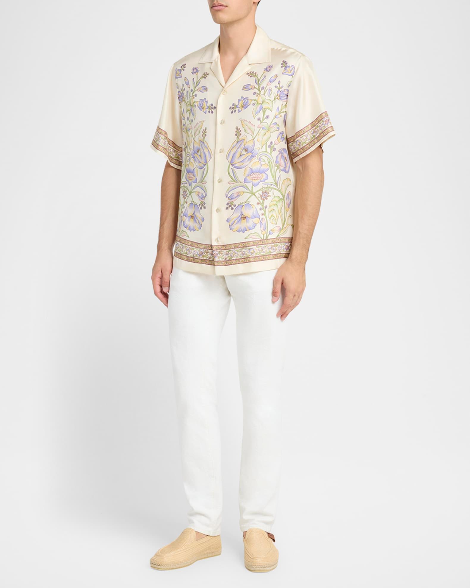 Men's Floral Silk Bowling Shirt Product Image