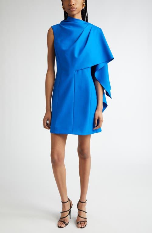 OSCAR DE LA RENTA One Shoulder Cape Detail  Stretch Wool Dress In Lapis Product Image
