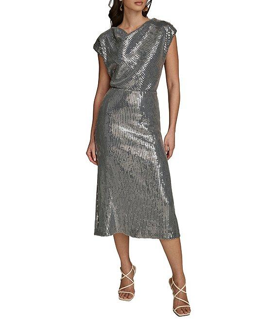 Donna Karan Sequin Sparkle A-Line Midi Skirt Product Image