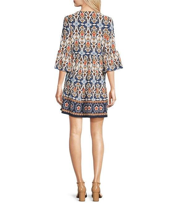 Leslie Fay 3/4 Flutter Sleeve Floral Print Shirt Dress Product Image