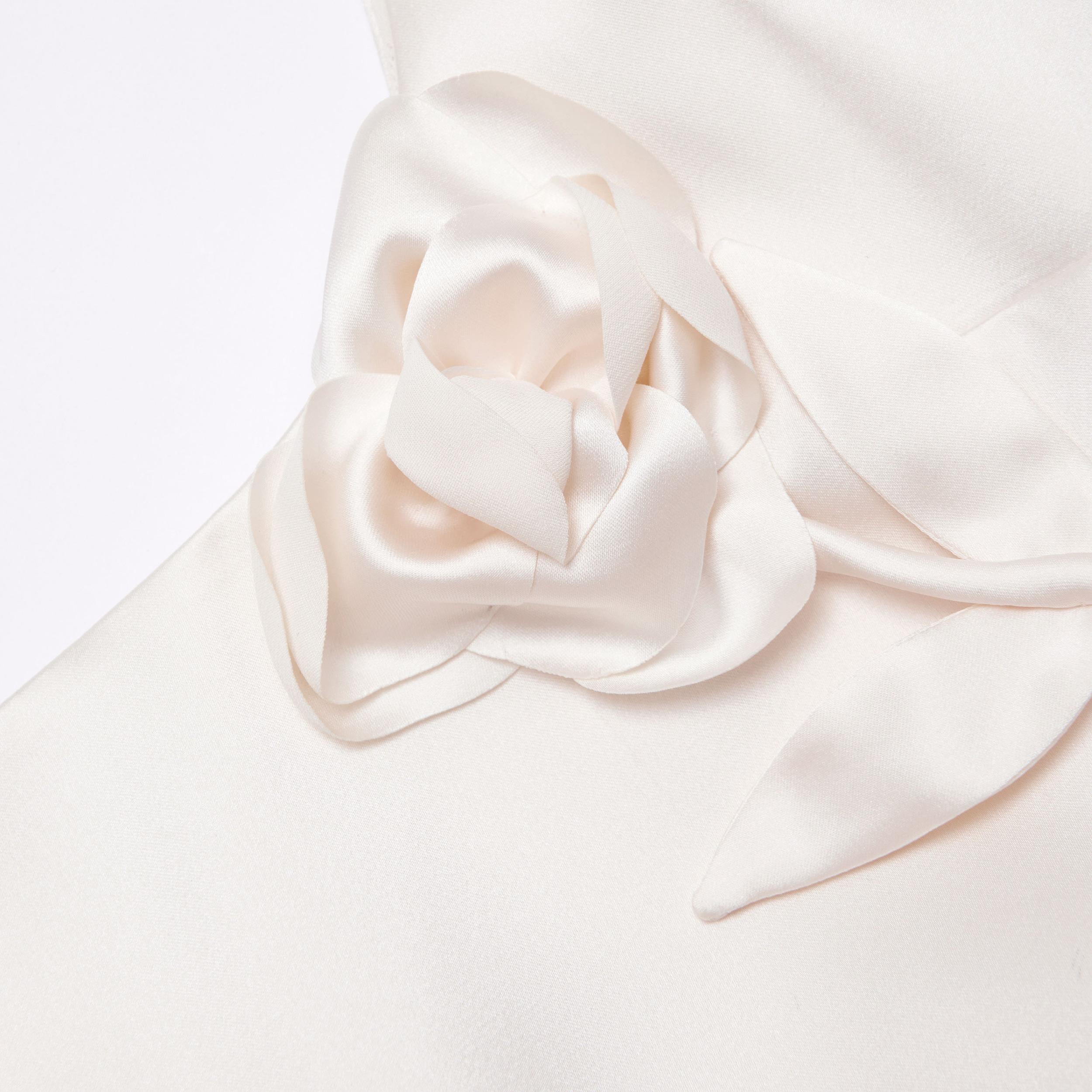 Cream Satin Flower Midi Dress Product Image