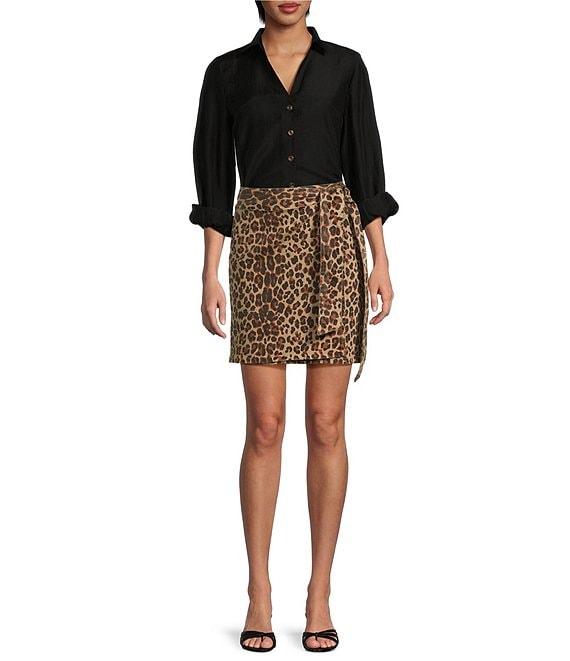 Never Fully Dressed Jaspre Leopard Print Denim Wrap Mini Skirt Product Image
