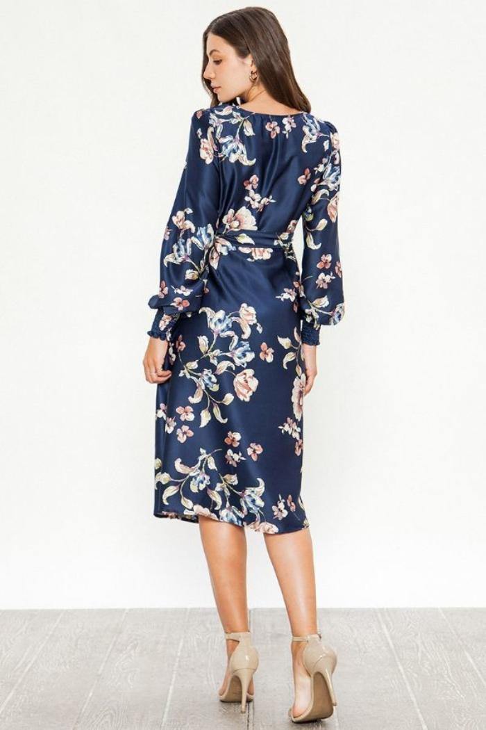 Satin Floral Blue Dress Product Image