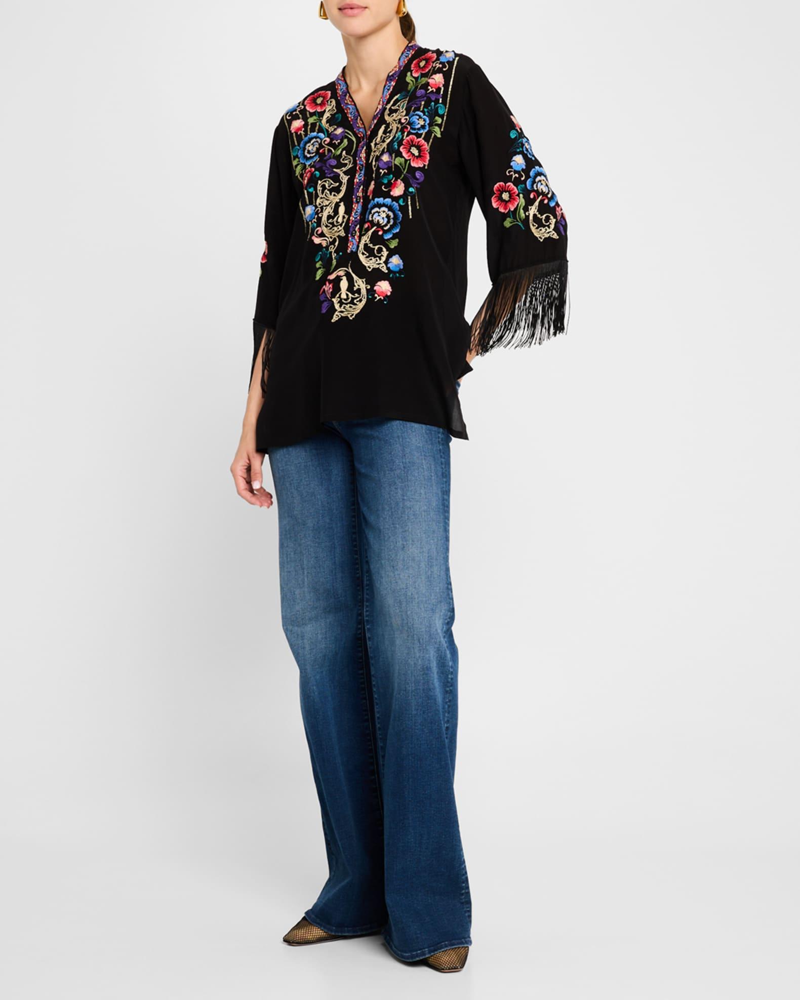 Bahia Embroidered Fringe-Trim Silk Tunic Product Image