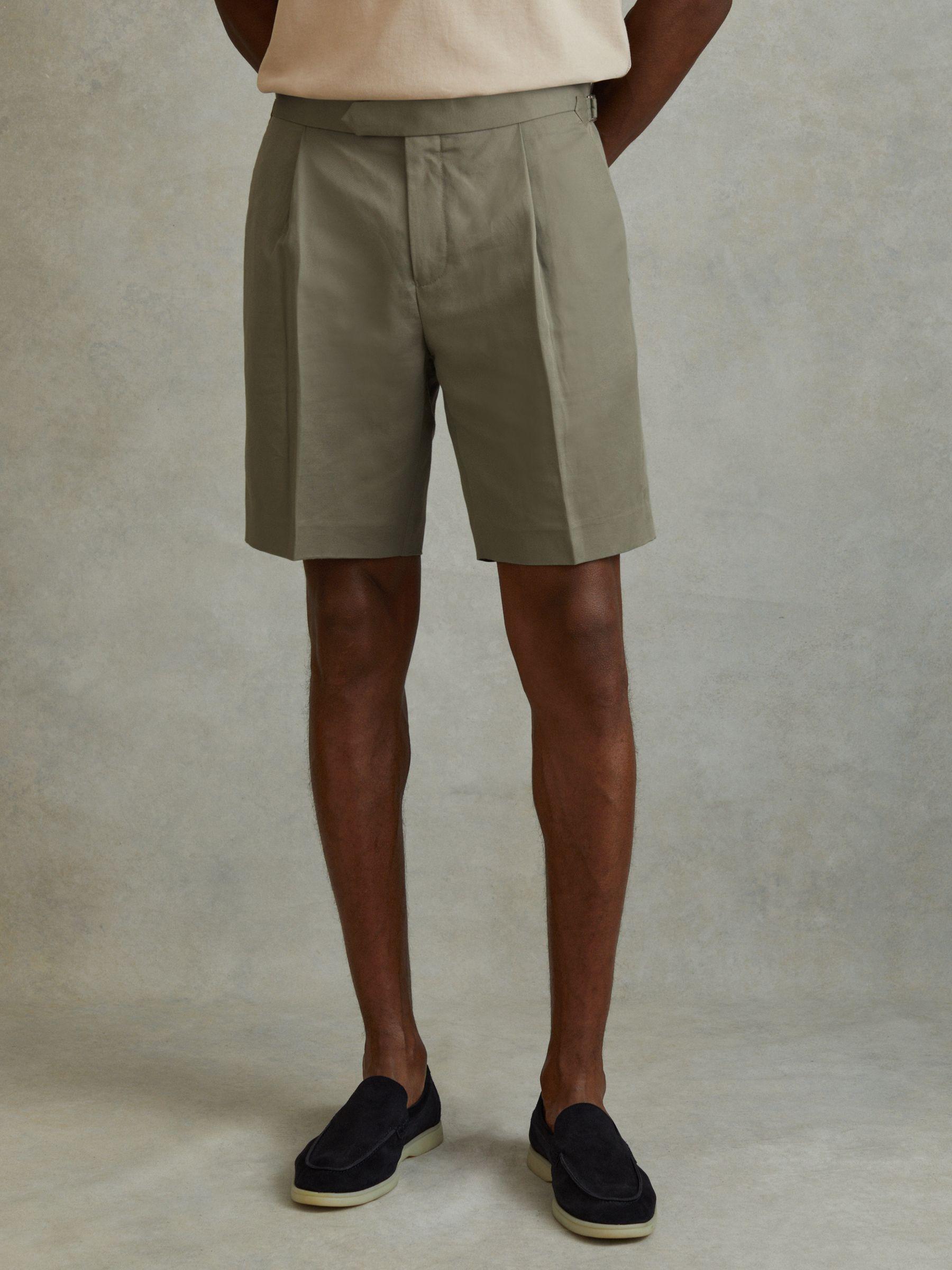 Cotton/Linen Blend Adjuster Shorts in Sage Product Image