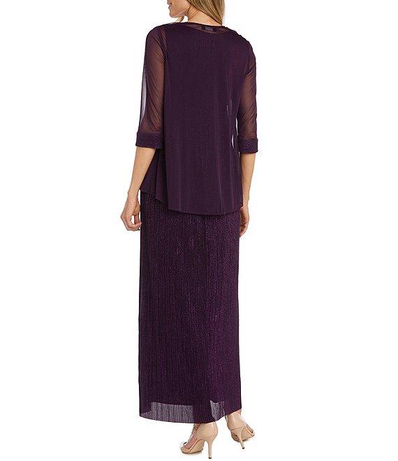 R & M Richards Flyaway Glitter Pleated 3/4 Sleeve V-Neck 2-Piece Jacket Dress Product Image