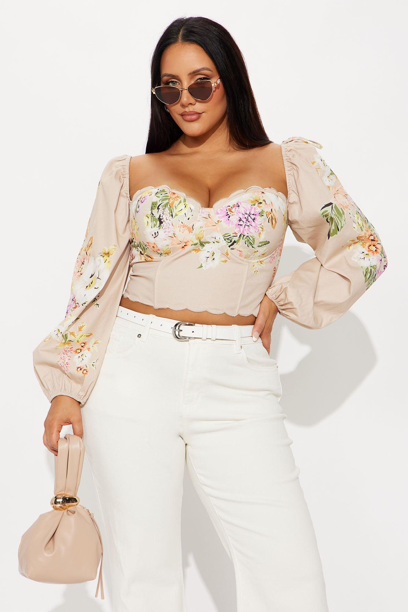 Garden Fields Floral Lace Up Blouse - Blush/combo Product Image