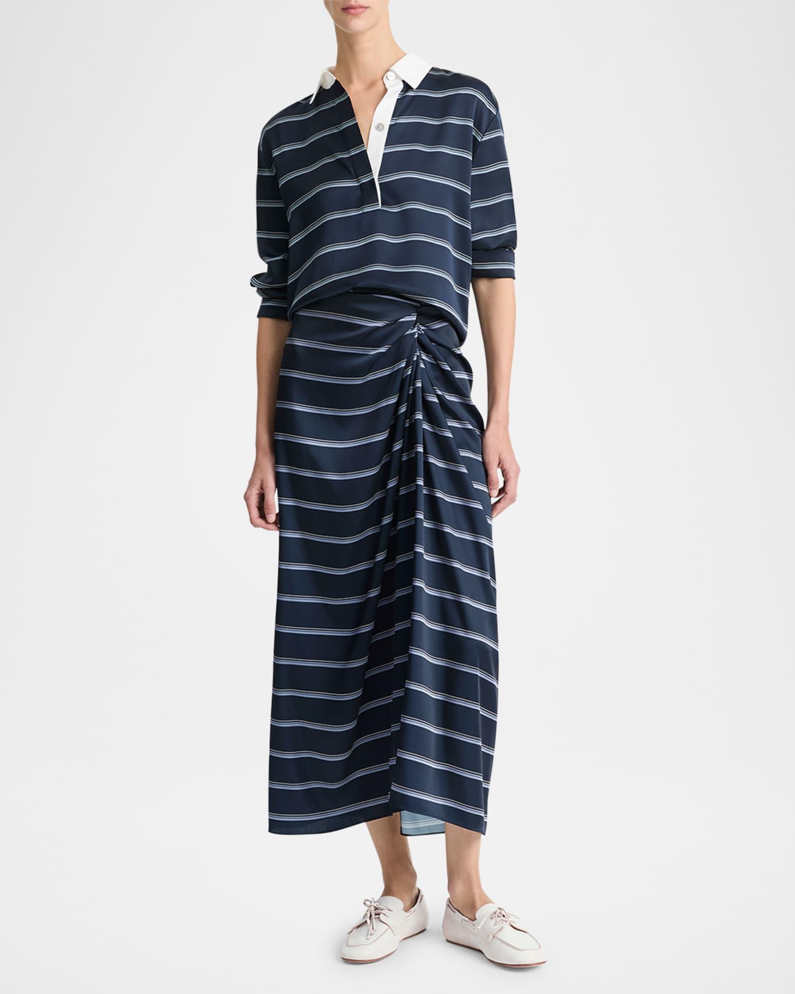 Gathered Rugby Stripe Midi Skirt Product Image
