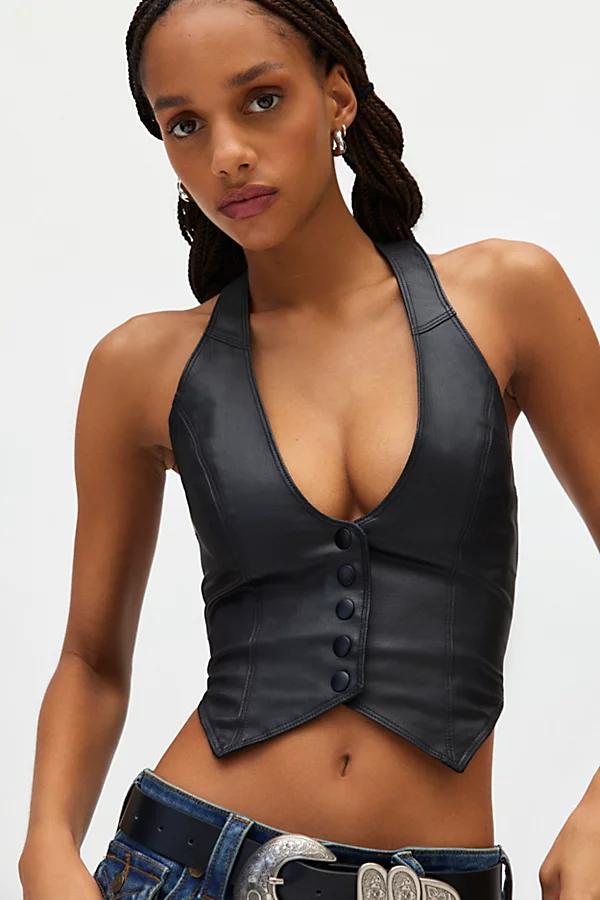 Silence + Noise Esme Cropped Denim Halter Vest Top Jacket Womens at Urban Outfitters Product Image