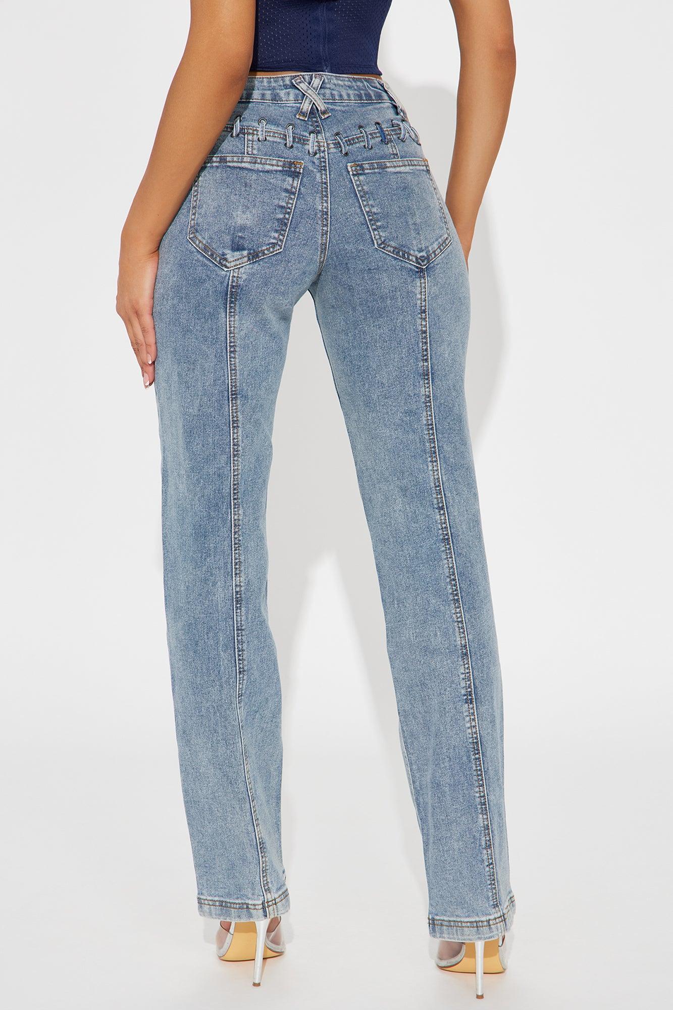 In The Hills Lace Up Straight Leg Jeans - Vintage Wash Product Image