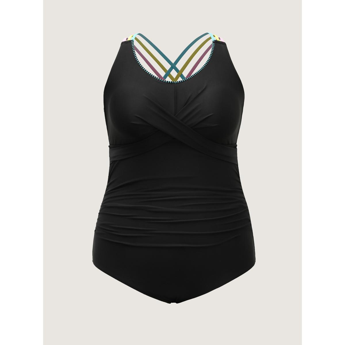 Plus Size Twist Ruched Sculpted One-Piece Swimsuit Women's Swimwear Black Resort Twist Curve Bathing Suits High stretch One Pieces BloomChic 12/L Product Image