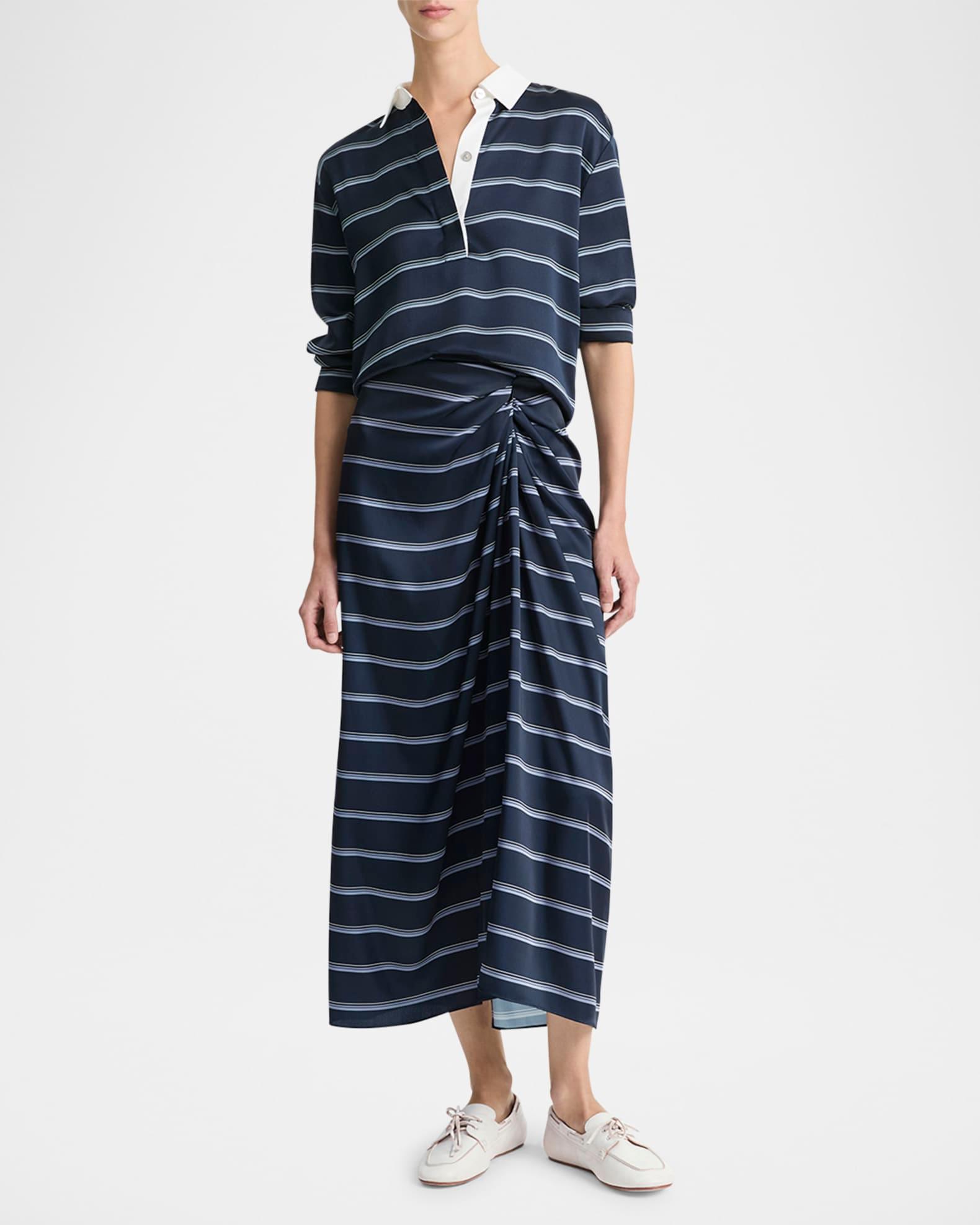 Gathered Rugby Stripe Midi Skirt Product Image