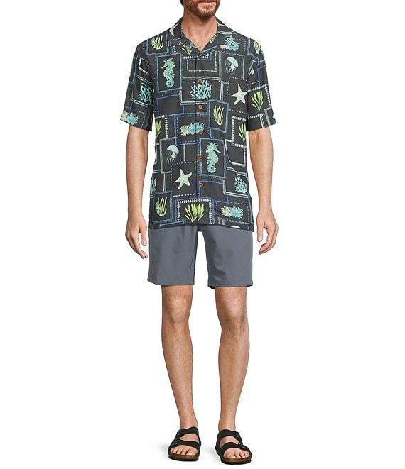 Caribbean Big & Tall Sea Life Tile Print Short Sleeve Woven Camp Shirt Product Image