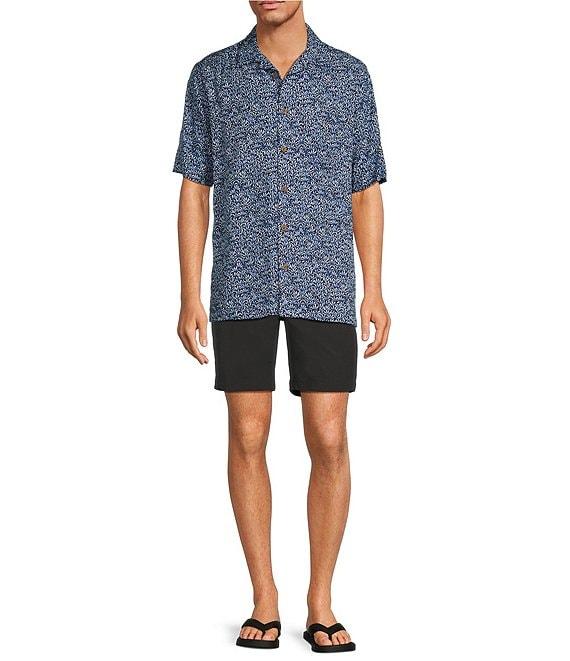 Caribbean Big & Tall Jacquard Mini Fan Leaf Print Short Sleeve Woven Camp Shirt Product Image