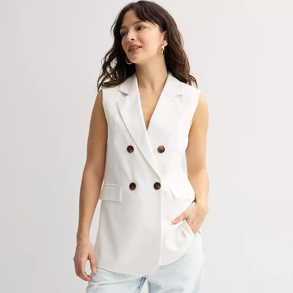 Women's Farmers Market Double Breasted Sleeveless Vest, Size: XL, Ivory Product Image