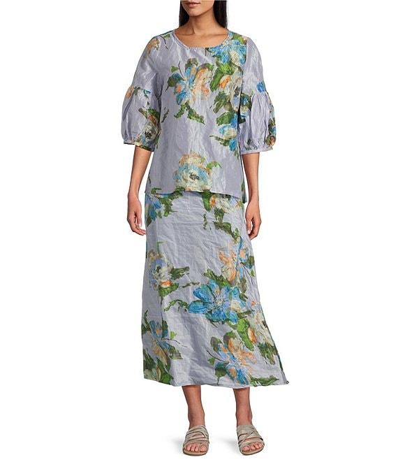 Bryn Walker Memory Crunch Taffeta Bias Printed A-Line Pull-On Coordinating Skirt Product Image