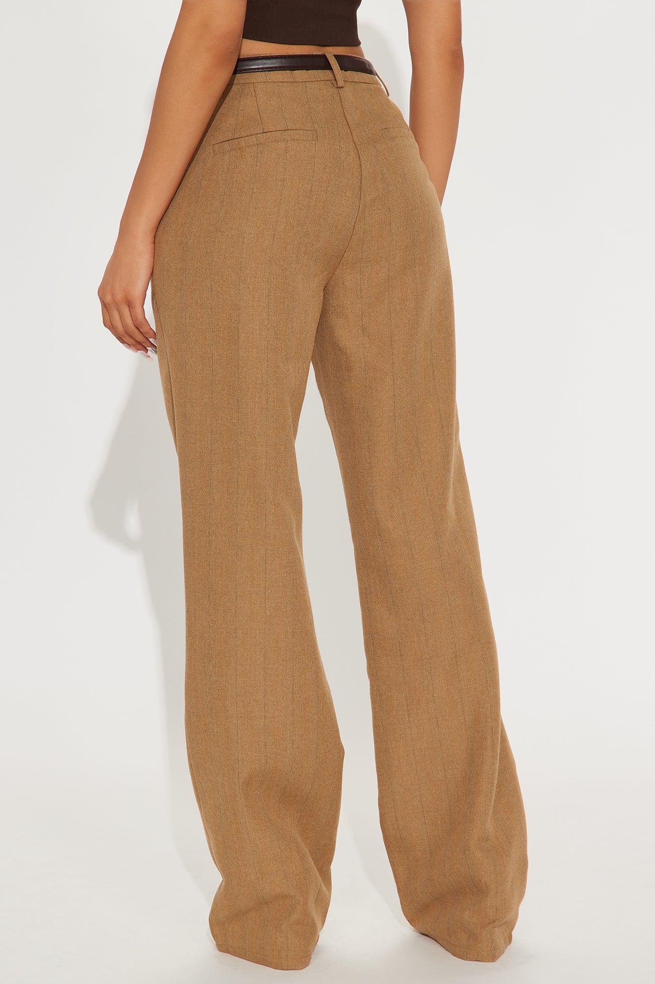 Faith Belted Pinstripe Trouser Pant - Mocha Product Image
