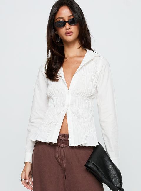 Cultivate Shirred Long Sleeve Top White Product Image