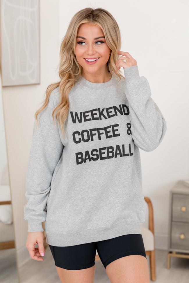 Weekends Coffee and Baseball Light Grey Graphic Sweatshirt Product Image