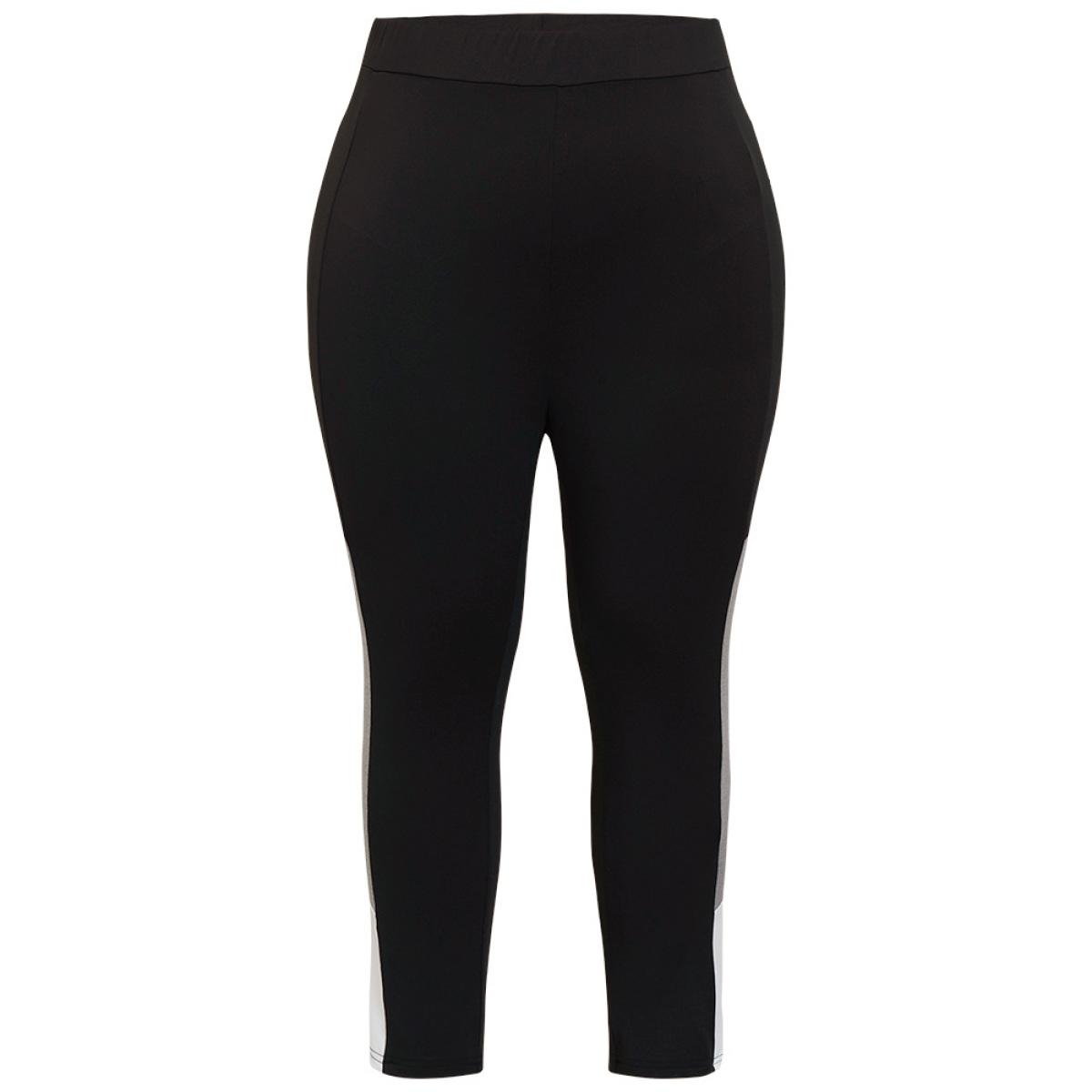 Plus Size Contrast Side Skinny Leggings Women Black Casual High stretch Skinny High Rise Dailywear Leggings BloomChic 10/M Product Image