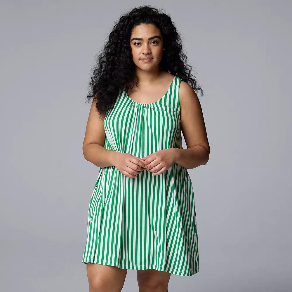 Plus Size Simply Vera Vera Wang Cozy Sleep Chemise, Women's, Size: 1XL, Kelly Green Stripe Product Image