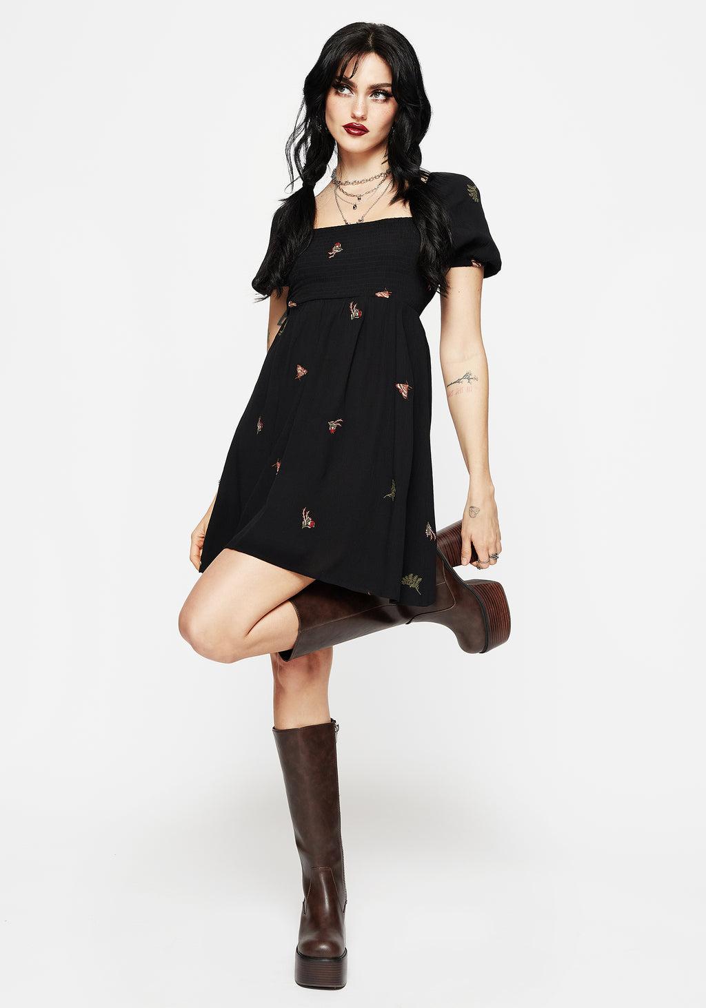 Copia Moth Embroidered Puff Sleeve Mini Dress Product Image