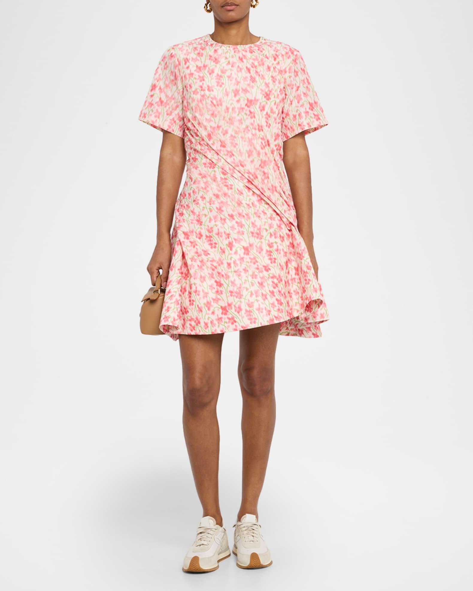 Floral-Print Short-Sleeve Twisted Mini Dress Product Image