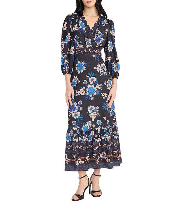 Donna Morgan Bubble Crepe Floral Print Maxi Dress Product Image