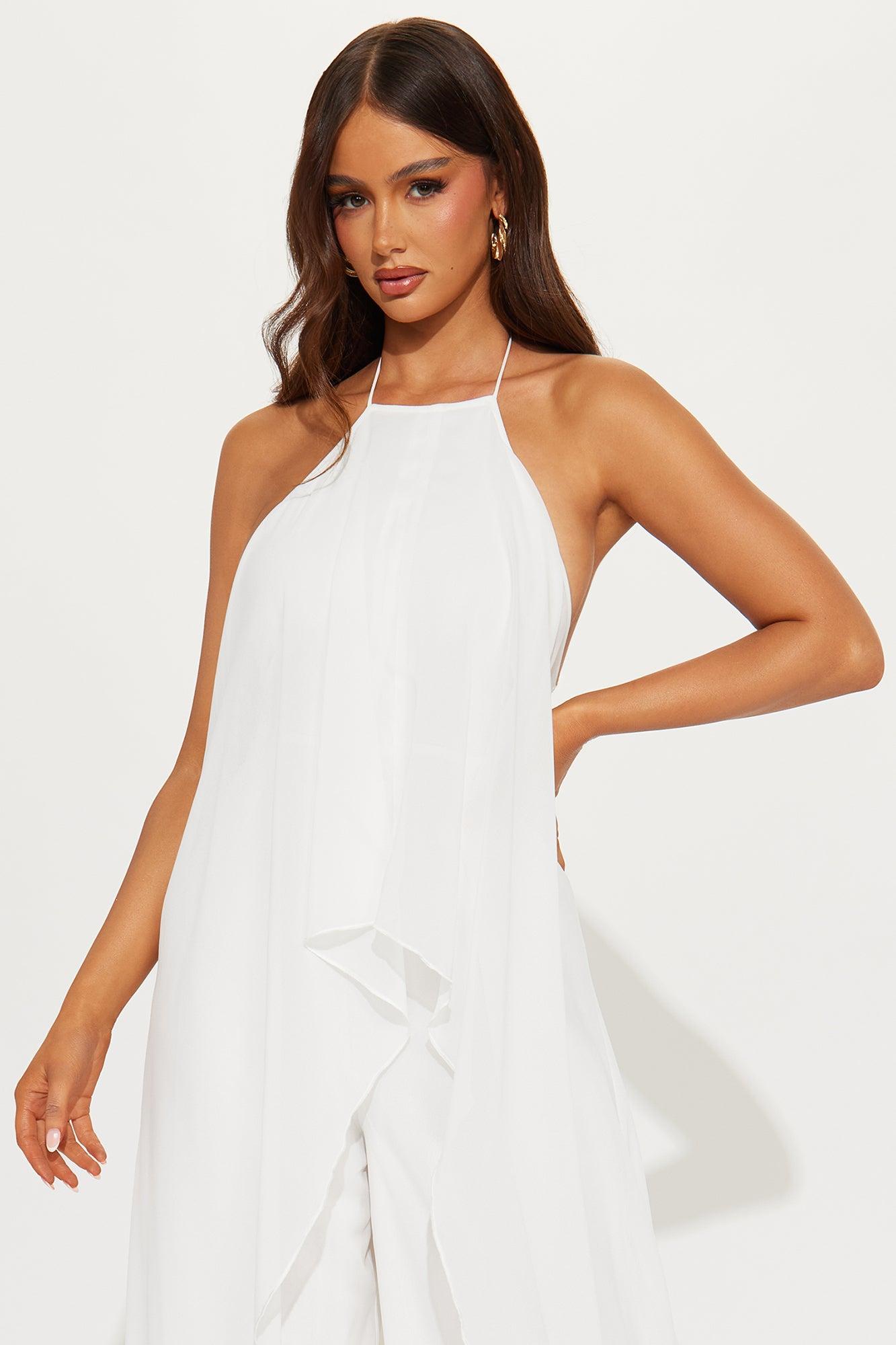 Bella Flowy Chiffon Jumpsuit - White Product Image