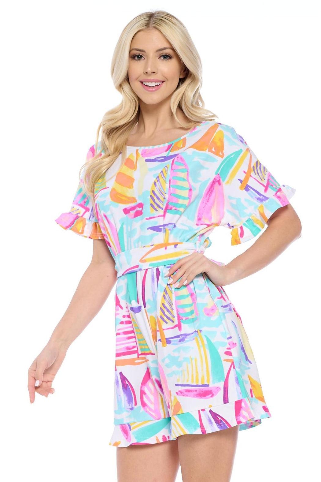 White Sailboat Romper Product Image