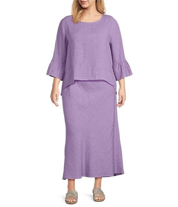 Bryn Walker Plus Size Bias Light Linen A-Line Pull-On Long Skirt Product Image